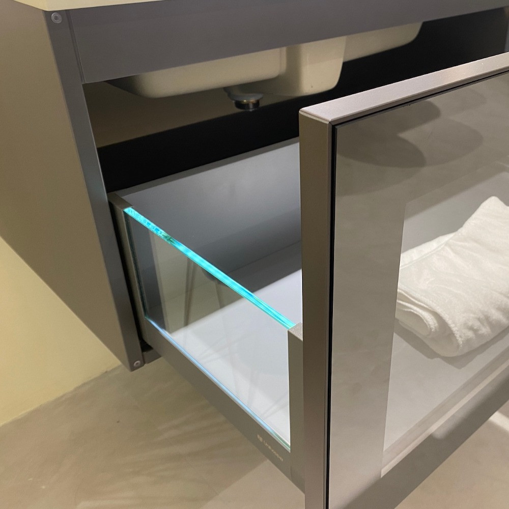 Florence Glass Drawer Vanity With Metal Shelf, Sensor Light & LED Mirror - 750mm