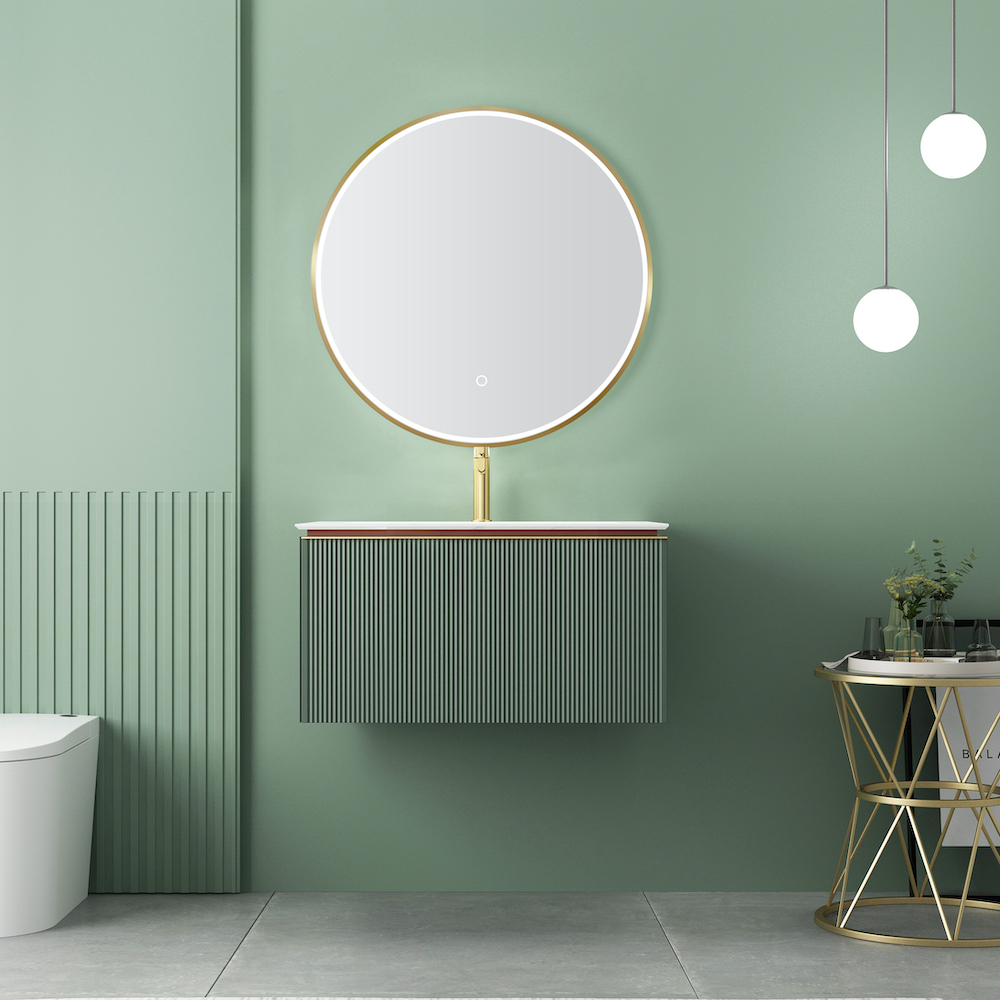 Florence Green Fluted Vanity With Dual Inner Drawer and LED Mirror - 800mm