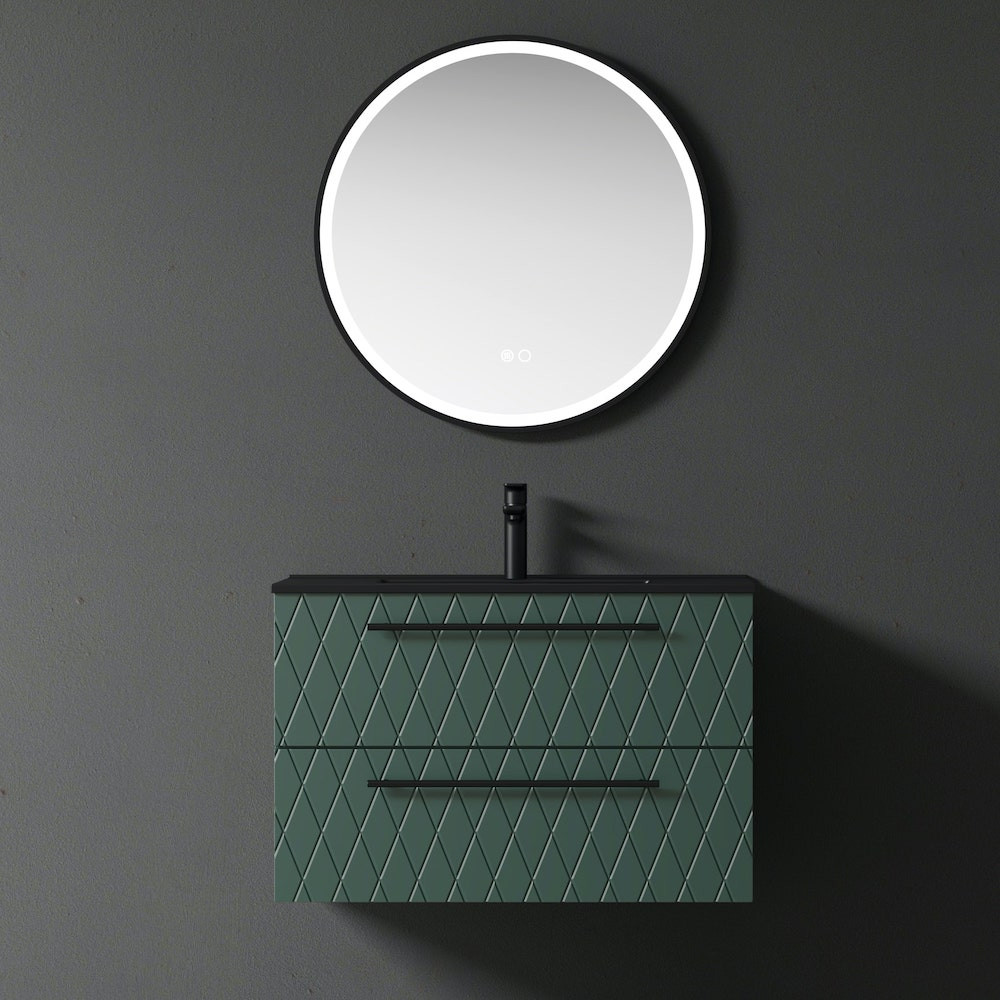 Naples Green Vanity With Matt Black Basin & Aluminium Frame LED Mirror - 800mm