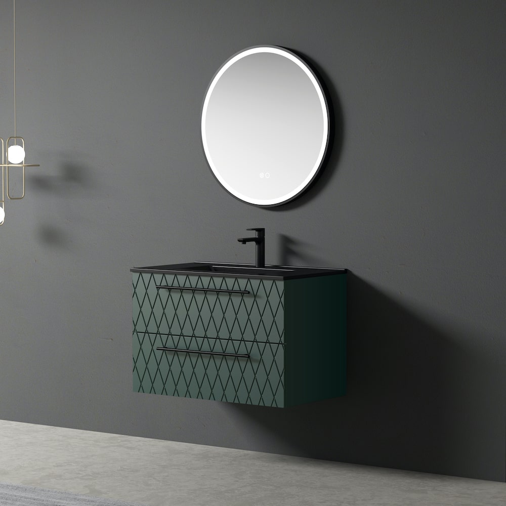 Naples Green Vanity With Matt Black Basin & Aluminium Frame LED Mirror - 800mm