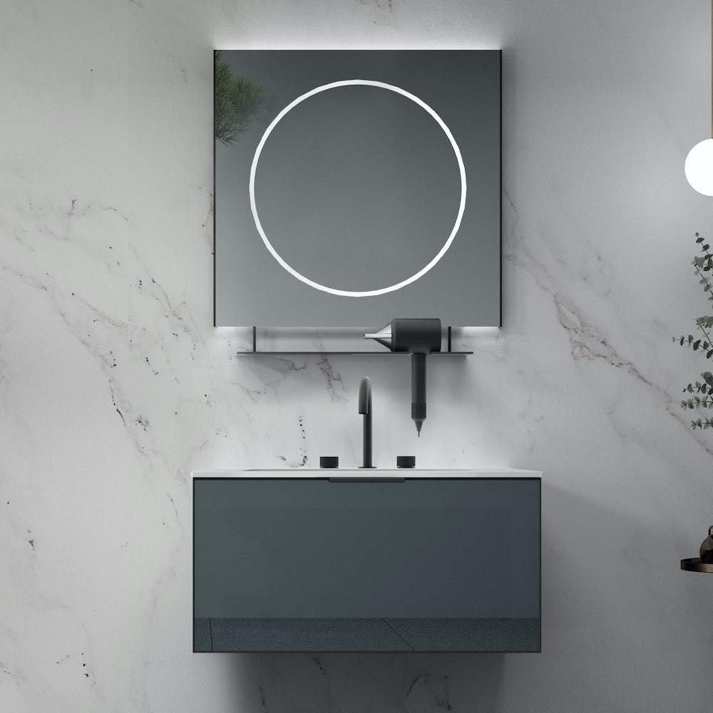 Florence Glass Drawer Vanity With Metal Shelf, Sensor Light & LED Mirror - 750mm