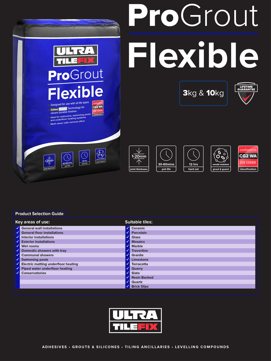 Ultra Tile Fix ProGrout Flexible Wall & Floor Grout - 10kg (White)