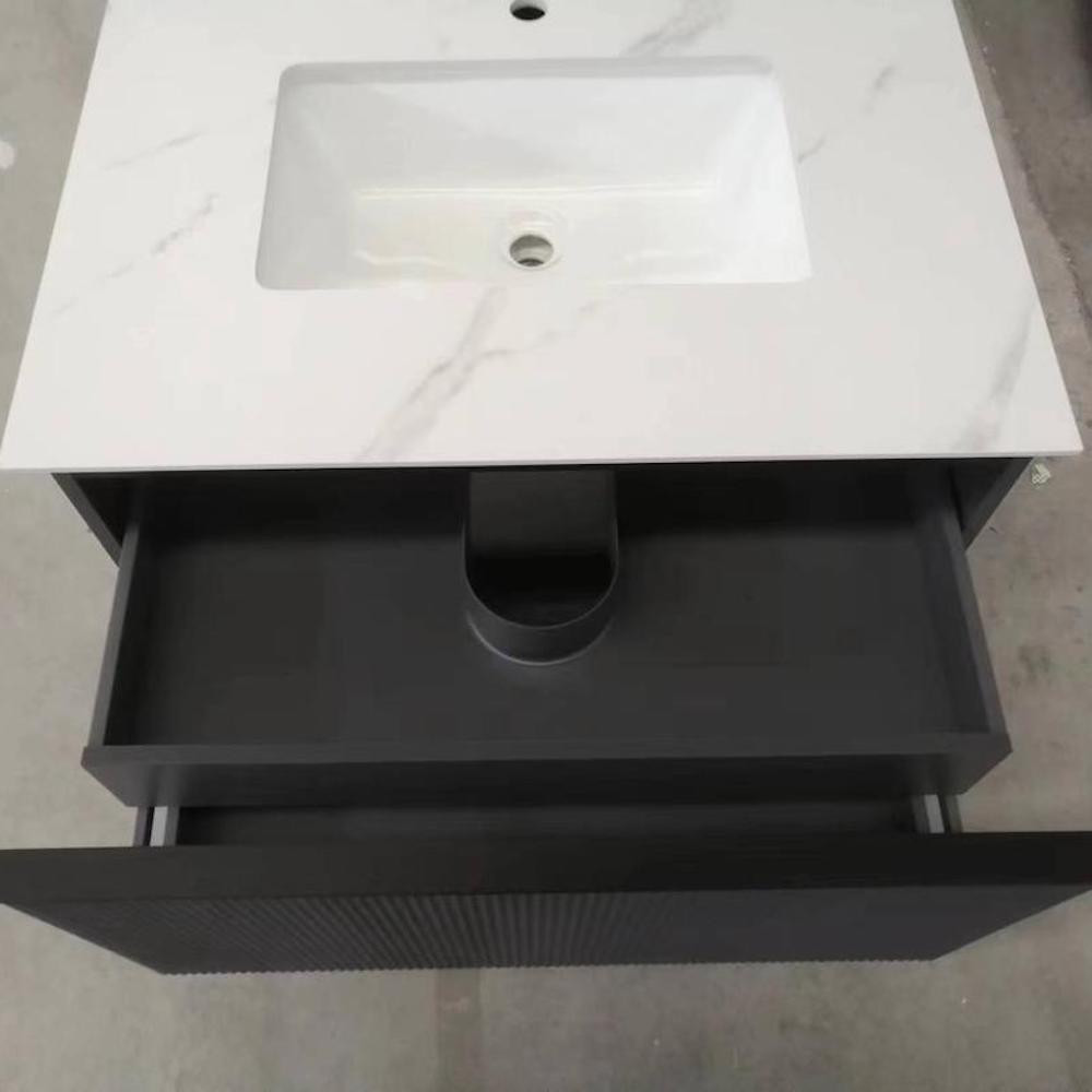 Florence Anthracite Fluted Vanity With Dual Inner Drawer and LED Mirror - 800mm