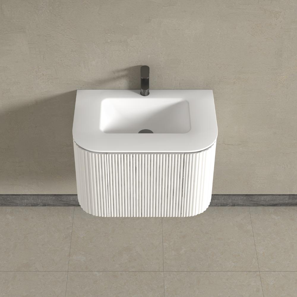 Kensington White Wall Hung Rectangular Basin Fluted Bathroom Vanity Unit With Side Cabinets 750mm
