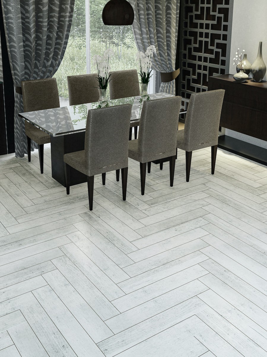 Lata Silver Wood Effect Herringbone Floor & Wall Tiles - 900x150(mm)
