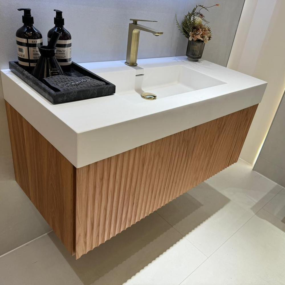 London Matt Black Fluted Bathroom Vanity WIth Stone Basin - 800mm | 900mm