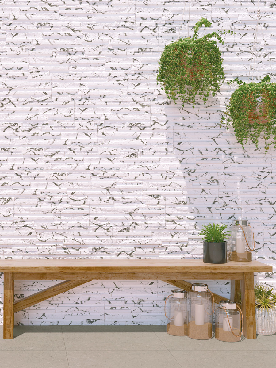 Marmo Calacatta Marble Split Face Effect Porcelain Wall Tile - 170x520