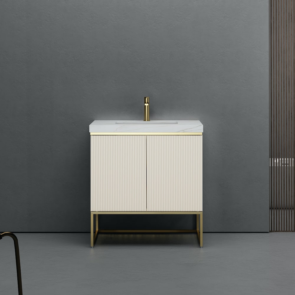 Milan Off White Fluted Vanity With Porcelain Top - 800mm