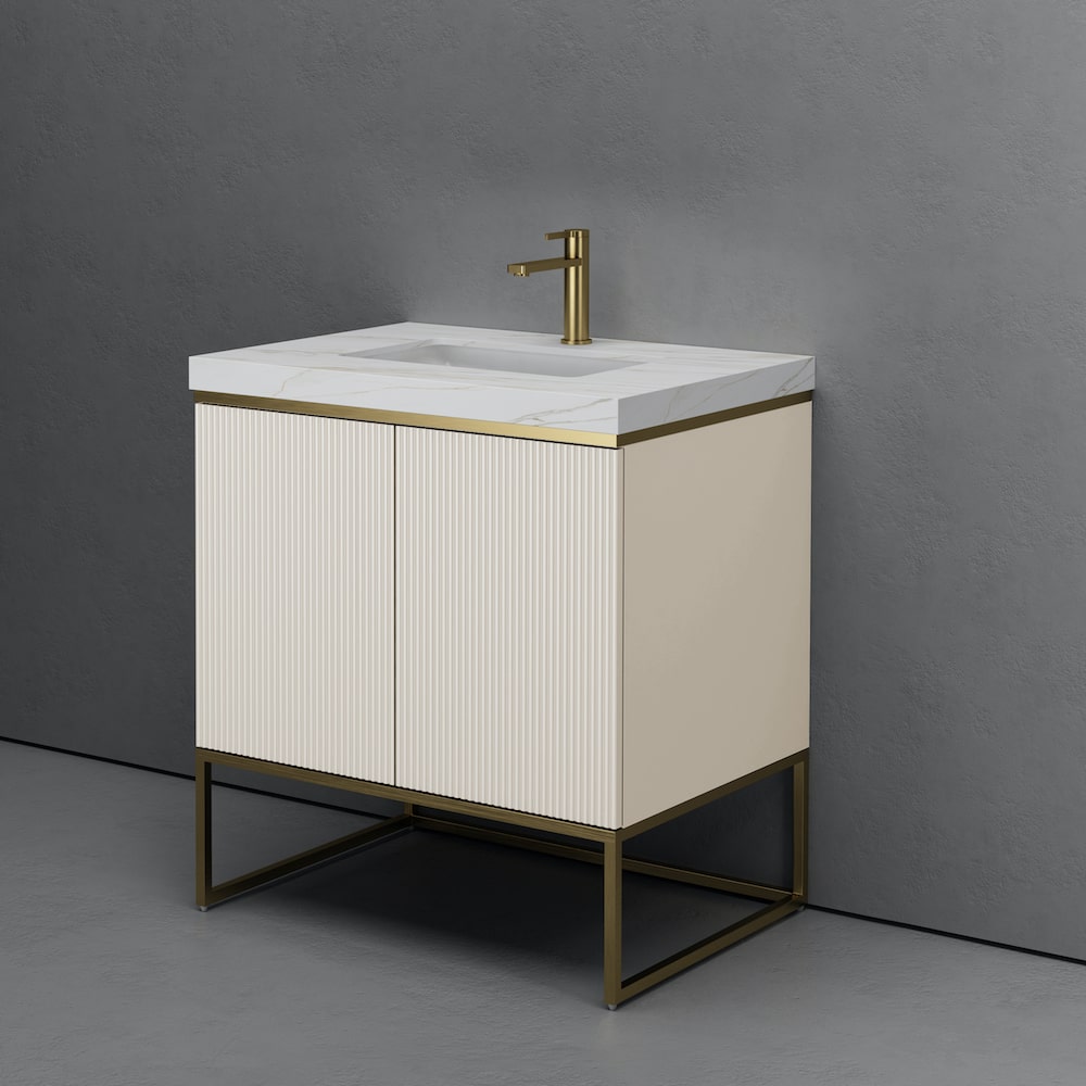Milan Off White Fluted Vanity With Porcelain Top - 800mm