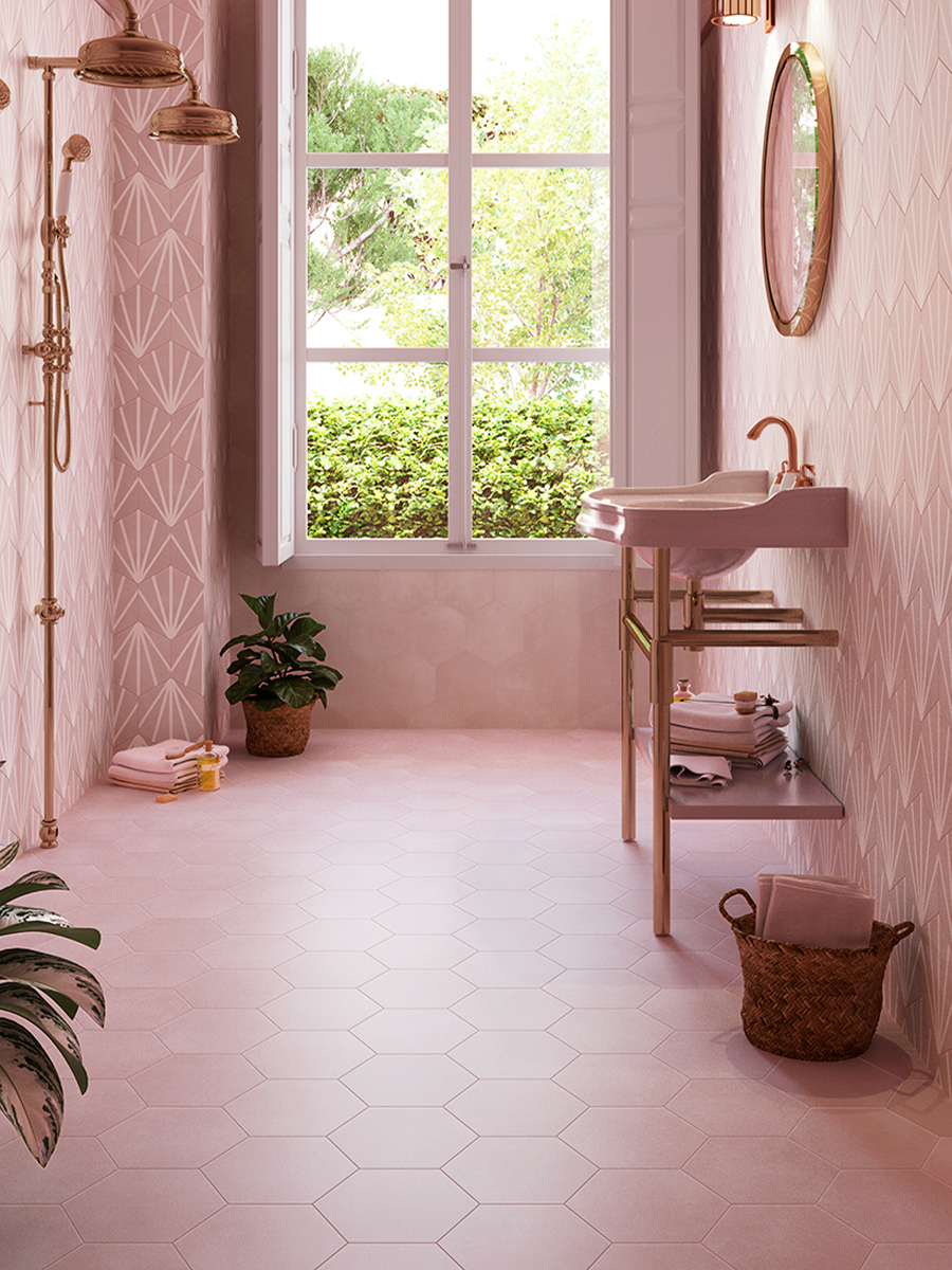 Mirage Pink Plain Hexagon Tile - 198x228mm