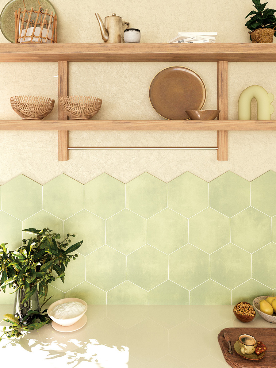 Mirage Verde Plain Hexagon Wall & Floor Tiles - 198x228mm