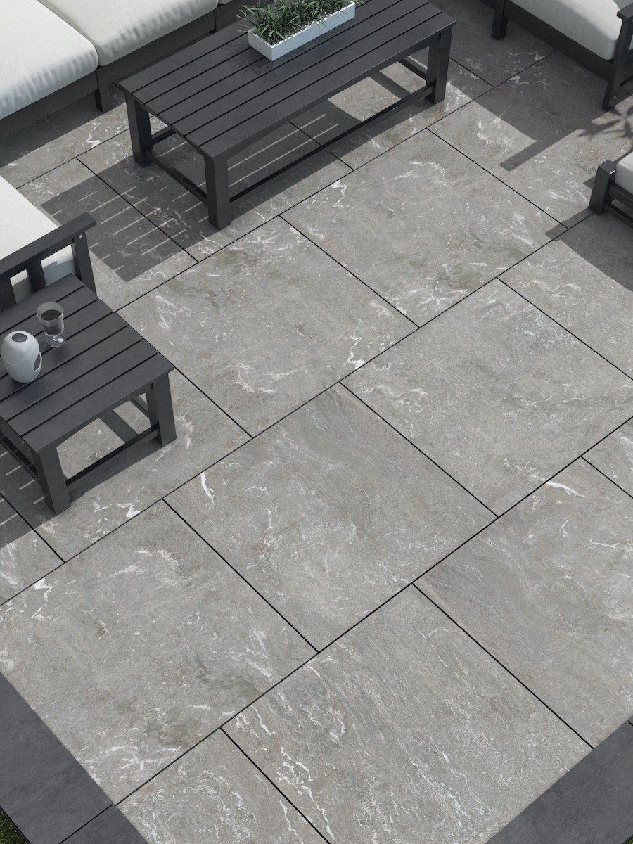 Pietra Di Vals Grey Outdoor Porcelain Paving slabs - 600x600 Pack