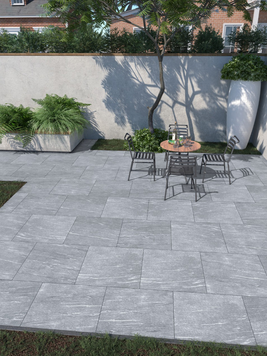 Pietra Grey Vitrified Outdoor Porcelain Paving Slabs - 600x600 Pack