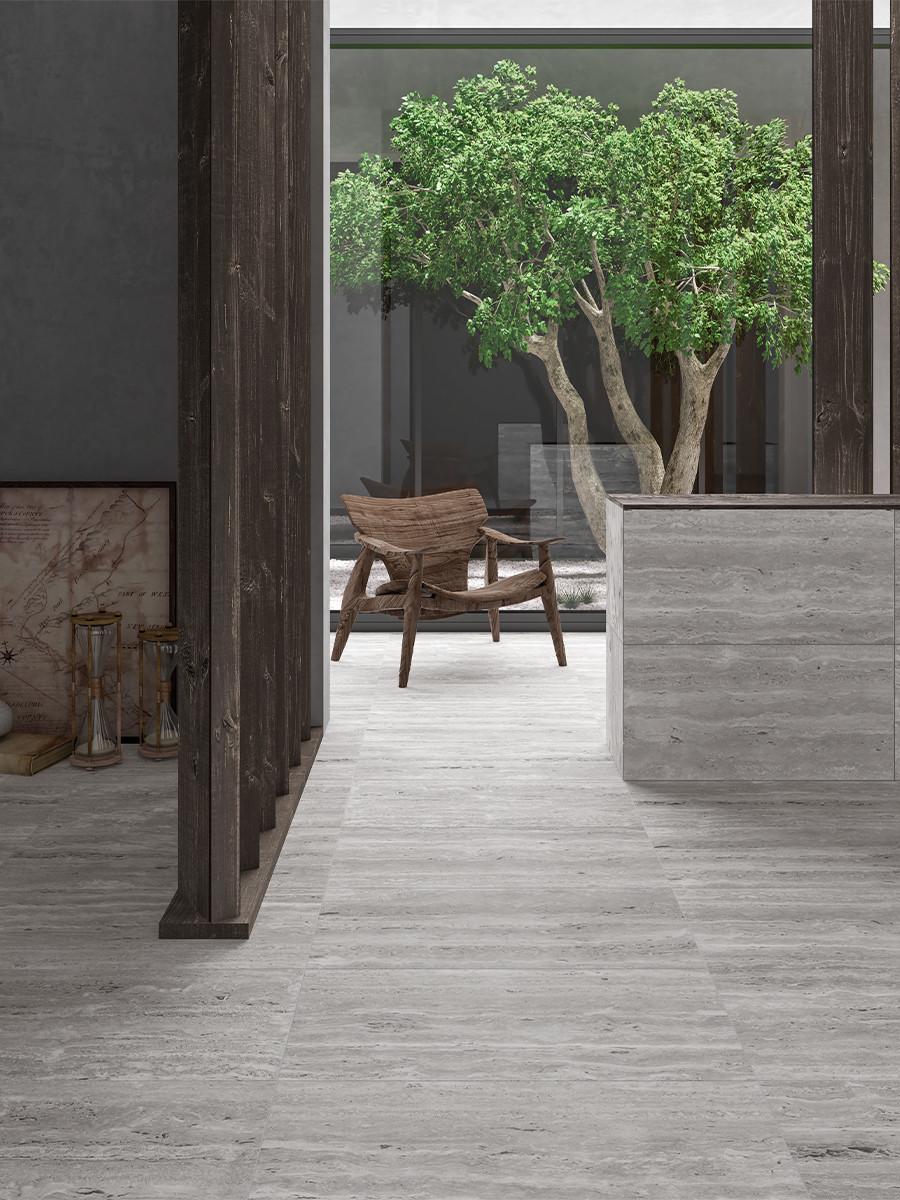 Travertino Gris Porcelain Wall & Floor Tile - 900x450mm