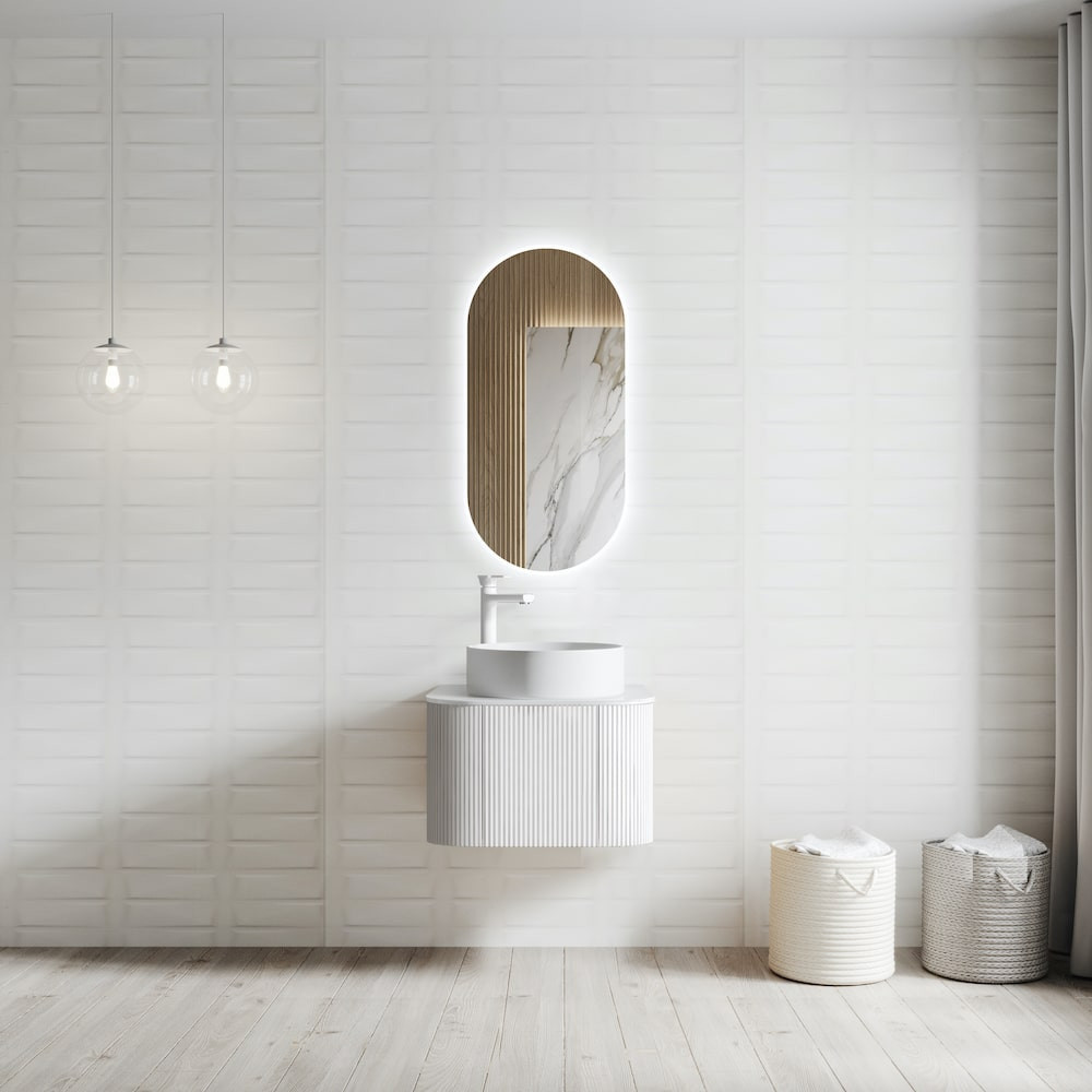 Bali Solid Wood Fluted White Vanity With/Without LED Mirror - 600mm / 750mm / 900mm